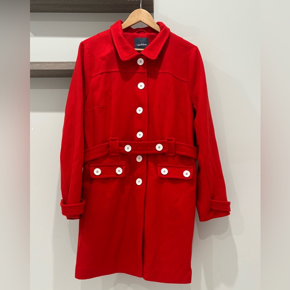 Modcloth Vibrant Red Retro Trench Coat